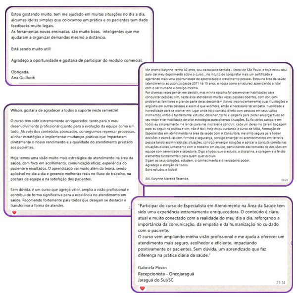 Depoimentos de alunos