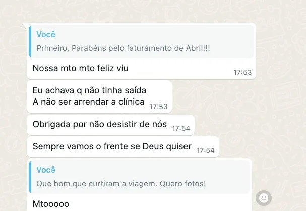 Depoimento Aluna: Eu achava que não tinha saída a não ser arrendar a clínica. Obrigada por não desistir de nós